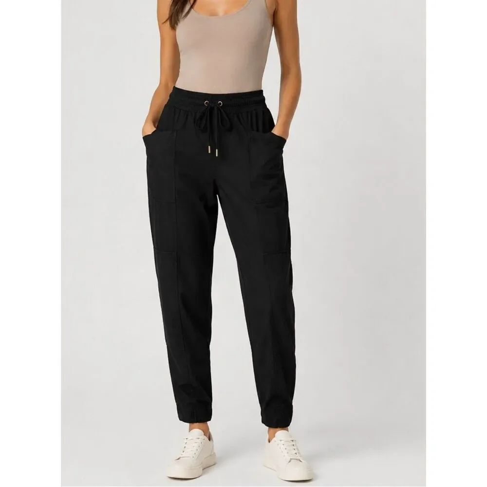 Me + Em Black Cotton High Rise Drawstring Waist Soft Cargo Jogger Pants Size 14